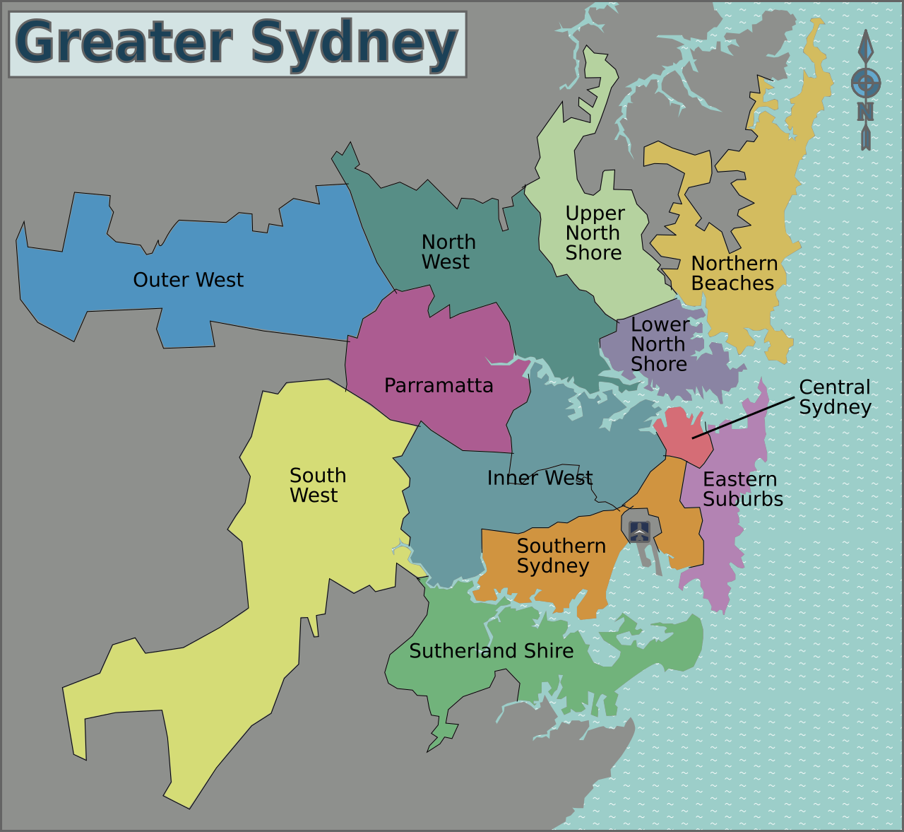 Map of Greater Sydney regions showing ViaOptima's Sydney-wide operating coverage